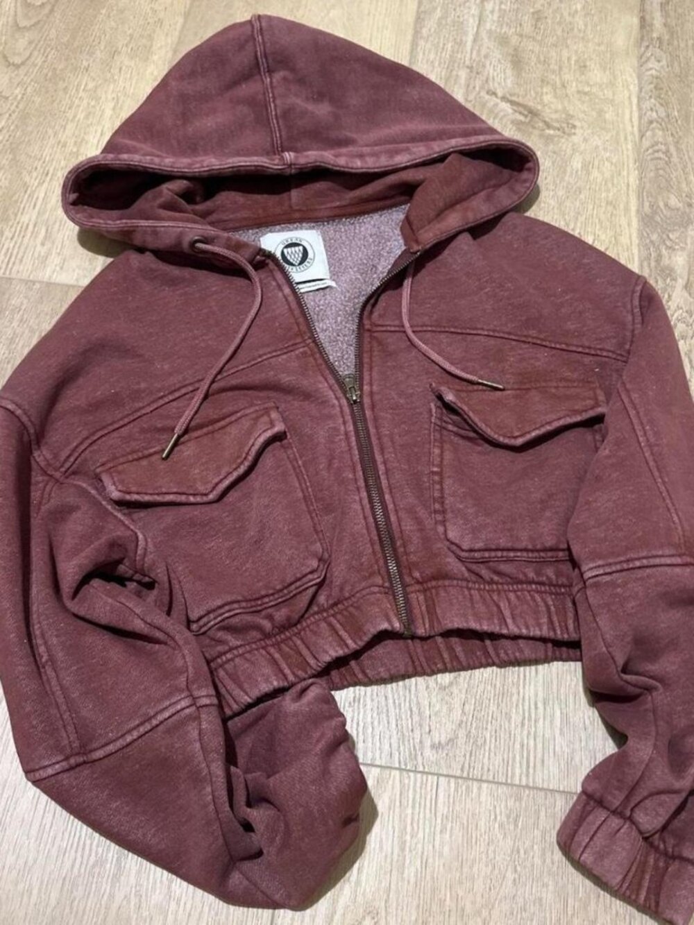 Urban Outfitters BDG Burgundy Cropped Zip-up Hoodie with Pockets